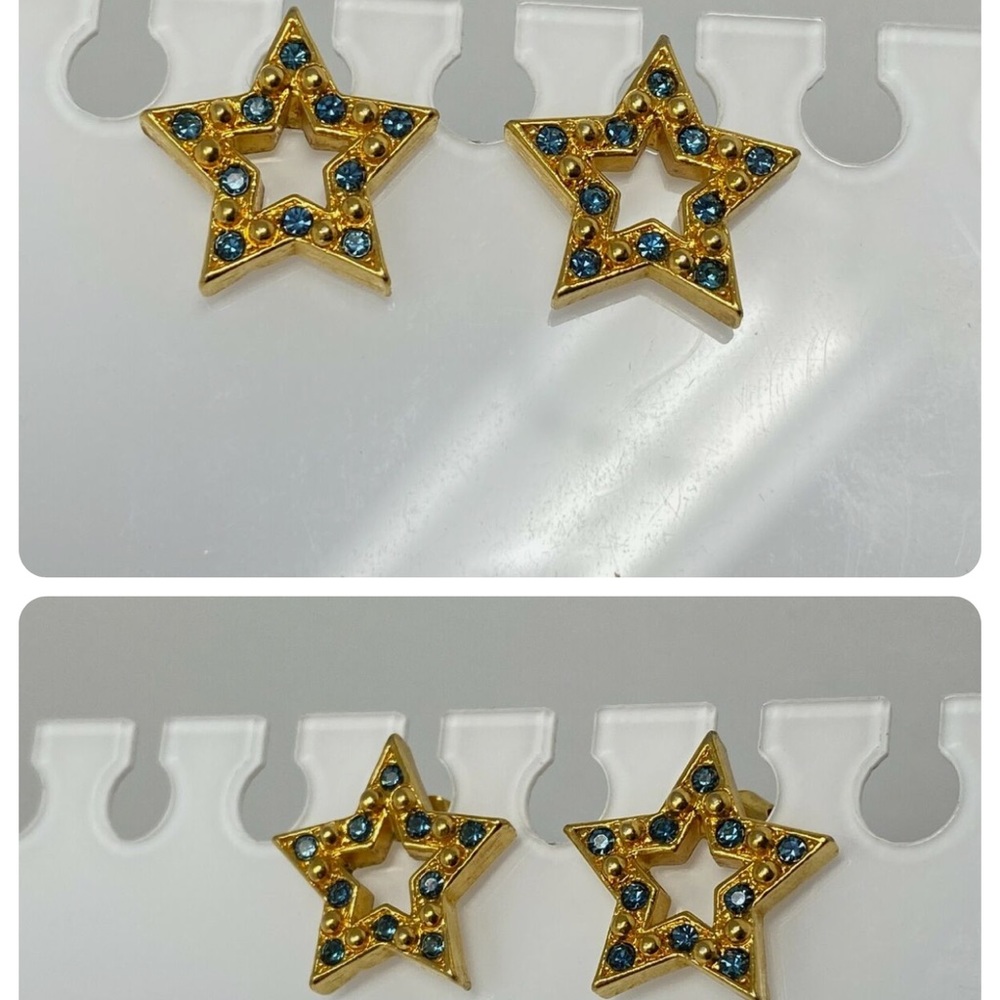 Gold With Blue Rhinestone STAR Shaped AVON Post Earrings